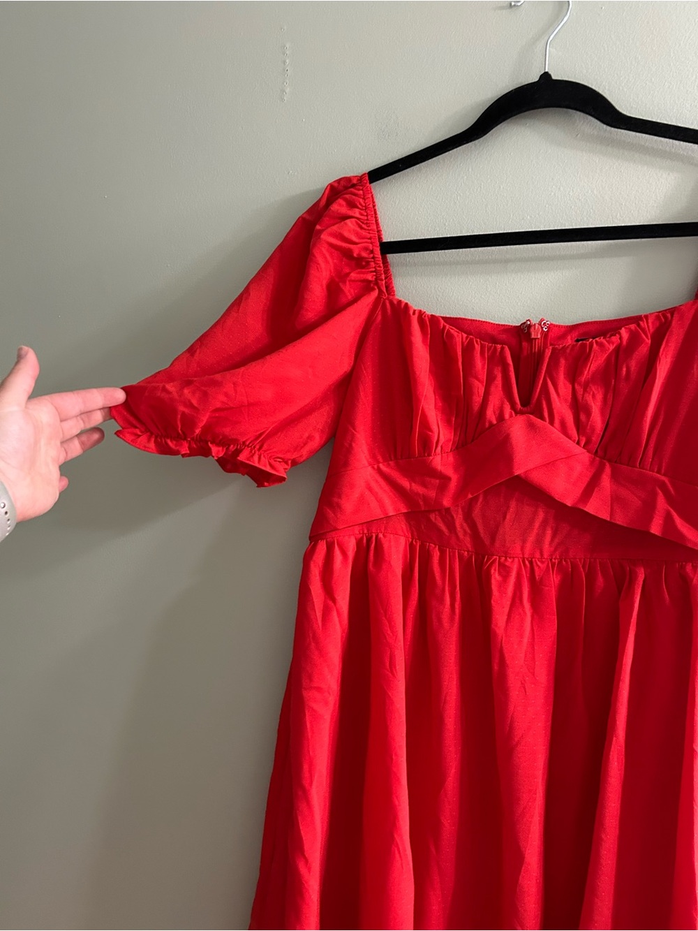 NWT LULUS Blissful Charm Red Puff Sleeve Notch Neck Mini Dress - Picture 5 of 9
